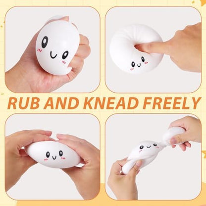 Smile squishy dumpling fidget toy resting inside its mini steamer basket