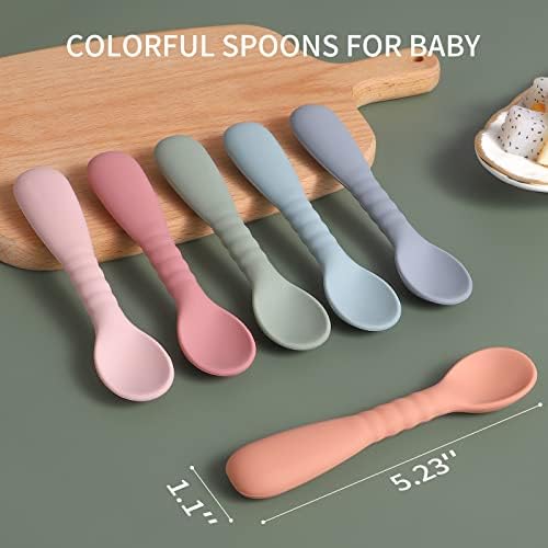 ME.FAN soft silicone baby spoons in six different Morandi colors for toddlers