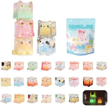 Glow in The Dark Figure, Square Cat Series Blind Box (5 Figures per Box) Random Style Action Figure Cute Blind Bag Collectible Toys - Mini Figures Mystery Box for Cat Lovers Birthday Gift & Desk Decor - Image 2