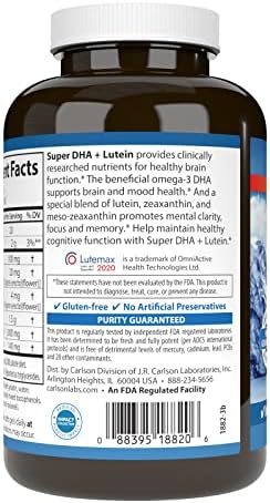 Carlson Super DHA Plus Lutein softgels supplement facts panel