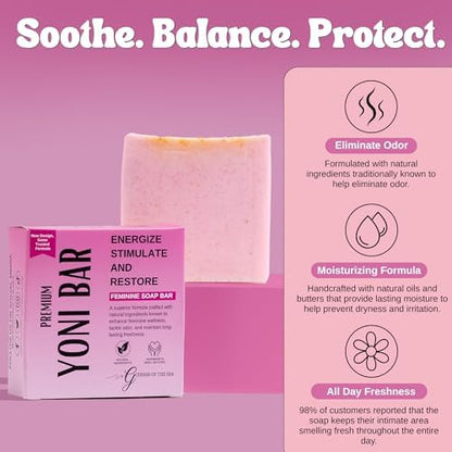 Handmade organic herbal feminine soap bar for natural intimate hygiene.