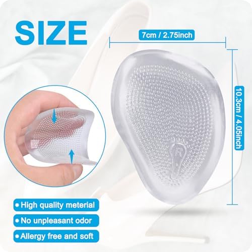 Self-adhesive ball of foot cushions for high heel pain relief.