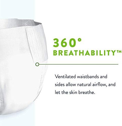 Rear view of the 60 count Prevail pack detailing the absorbency scale and wing design.