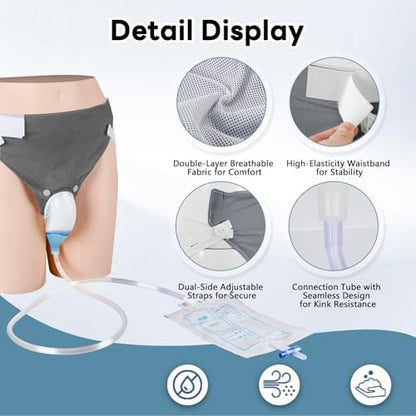 Opstra Yee wearable urinal system showing the one point two meter flexible drainage tube connection.