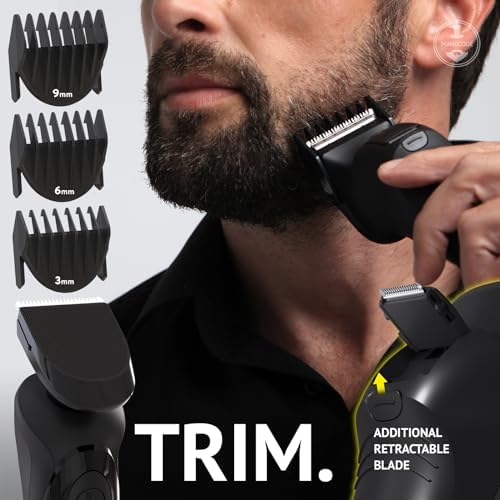 MANECODE multi functional electric razor close up emphasizing the flexible eight dimensional independent shaving heads