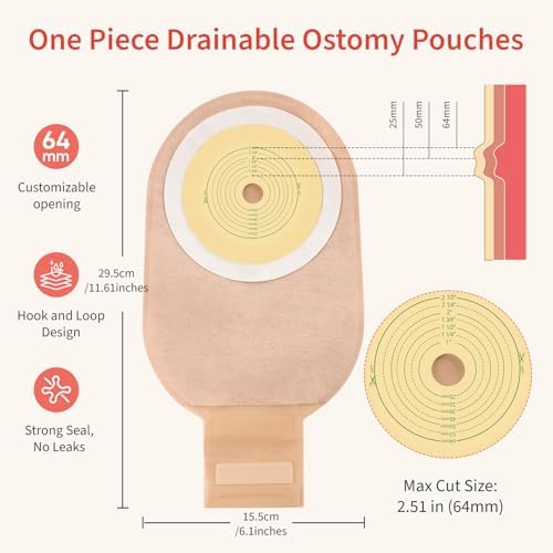 DERAYMI ostomy supplies showing the cut to fit measurement lines up to sixty four millimeters on the skin wafer