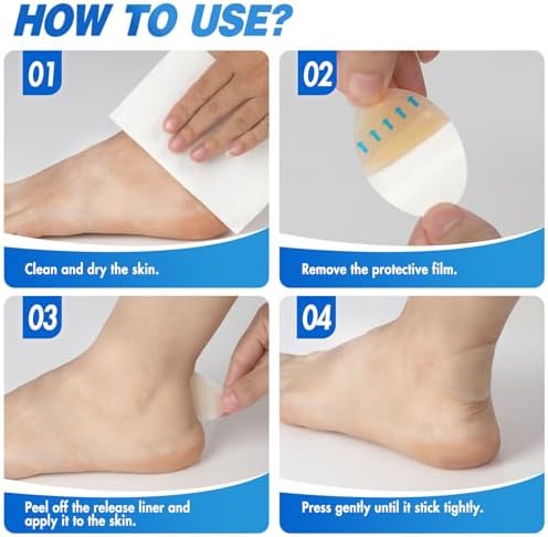 Waterproof hydrocolloid bandage being applied to a heel for friction prevention