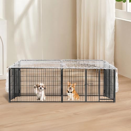 Secure dog crate canopy attachment preventing puppies from jumping out