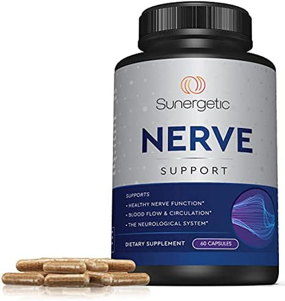 Sunergetic 60 capsules bottle displayed with premium skincare products.