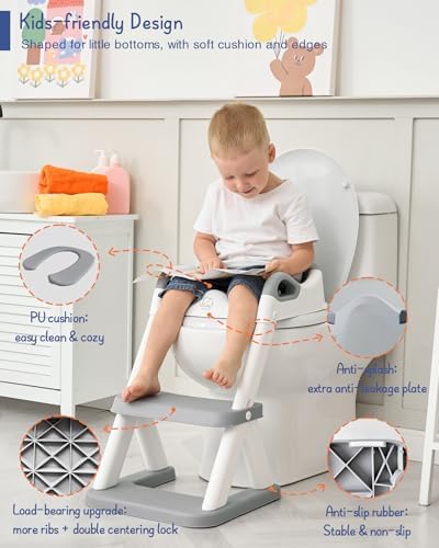 Wide anti slip steps and triangular support base of the Forbena baby potty ladder