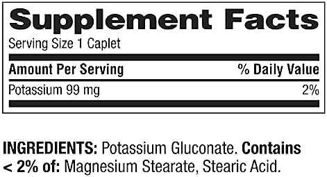 Ikj Potassium ninety nine milligrams supplement label details showing dietary information