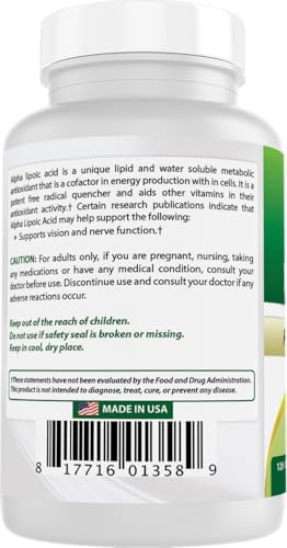 Best Naturals Alpha Lipoic Acid bottle side view showing ingredients