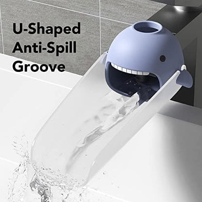 Toddler using xpecial faucet extender at bathroom sink