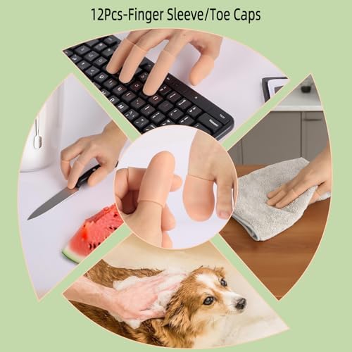 Waterproof medical grade finger cots worn on a hand during everyday activities.