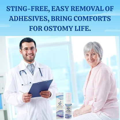 Imported Filigan adhesive remover for painless ostomy bag changes.