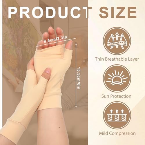 Fingerless thin skin gloves for seniors being worn during daily activity.
