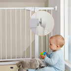 Mumeasy pressure mounted gate guard installed on a home doorway to prevent wall dents.