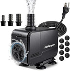 BaoZqua aquarium fountain pump package showcasing three included water flow nozzles.