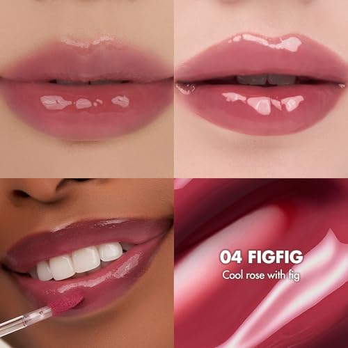 Romand Juicy Lasting Tint Fig Fig shade applicator tip and glossy rosy plum swatches