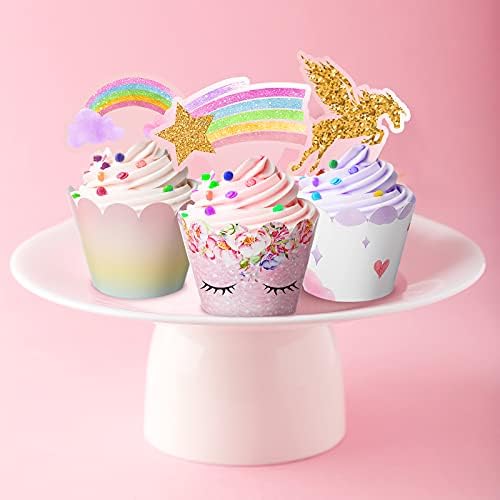 Variety of 12 unicorn theme styles for cupcake decorations