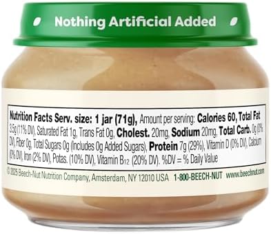 Beech-Nut baby food glass jar nutritional label