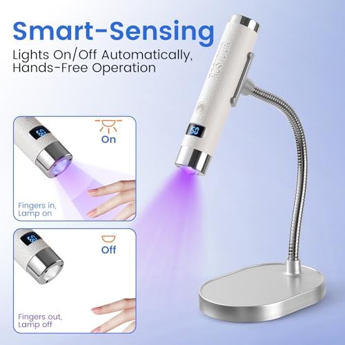 Rosiour rechargeable gel nail LED lamp attached magnetically to its desktop stand for hands-free manicure sessions.