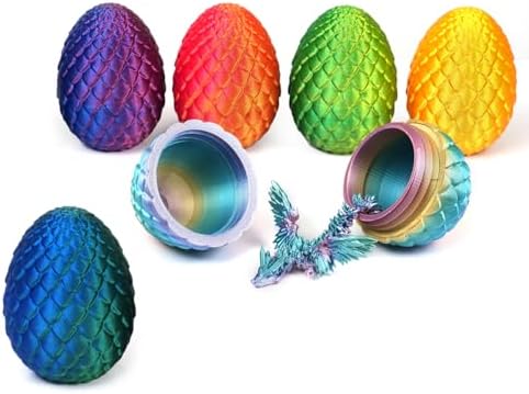 The complete interactive sensory toy set displaying the miniature flexible dragon fully posed next to the closed protective egg case