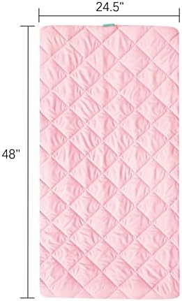Biloban pink travel cot sheet neatly folded showing its lightweight travel design