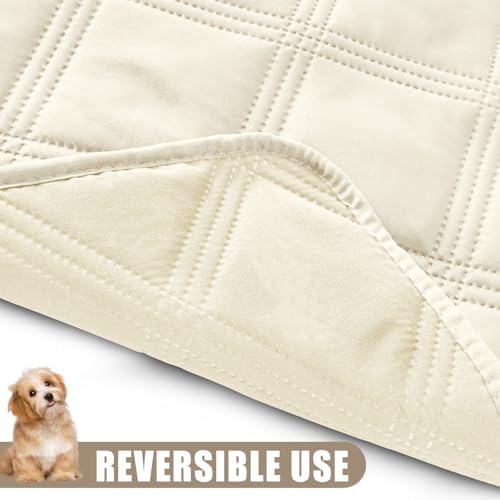 Golden retriever dog relaxing comfortably on the beige Smiry waterproof pet furniture protector.