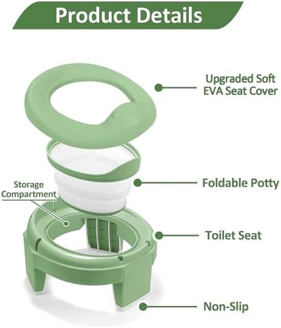 MCGMITT Portable Potty for Kids Travel - Foldable Training Toilet Chair for Toddler Girls with Storage Bags, Potty Training Toilet for Outdoor and Indoor Easy to Clean(Green) - Image 6