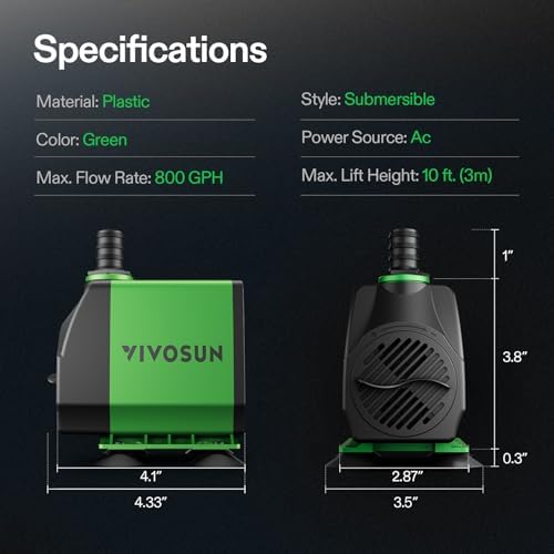 Vivosun high lift water pump side profile