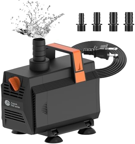 Side profile of the AquaMiracle forty-five Watt submersible pump illustrating the compact design and sturdy handle.