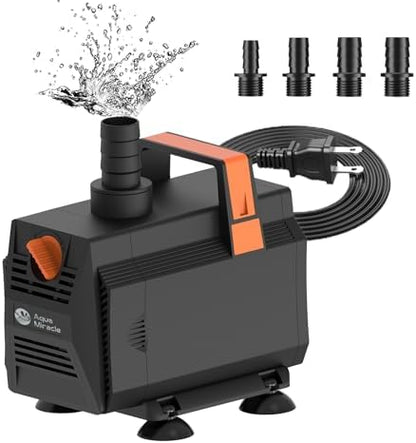 Side profile of the AquaMiracle forty-five Watt submersible pump illustrating the compact design and sturdy handle.