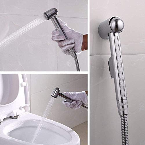 Close up of flexible stainless steel shower hose for bidet