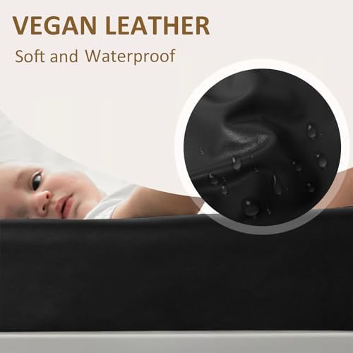 Waterproof diaper changing table cover showing secure elastic fit on standard pad.