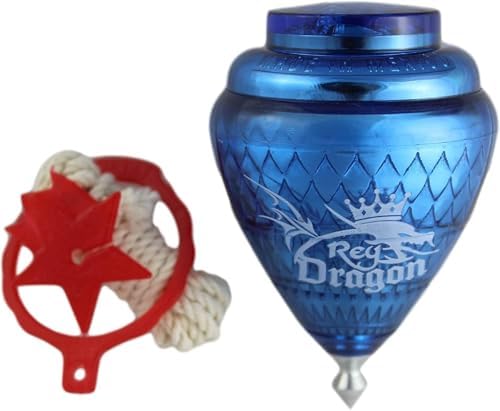 Three assorted colored Rey Dragon spinning tops with accessories