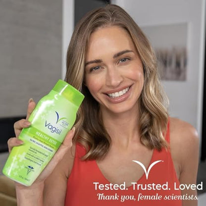 Vagisil intimate wash for women with natural tea tree and eucalyptus essential oils.