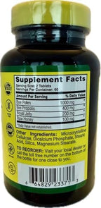 Nature Cure Bee Caps supplement facts panel detailing active ingredients per serving