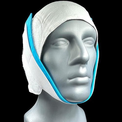 Close-up of the breathable cotton mesh material on the Knightsbridge chin strap.