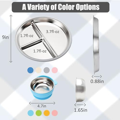 Toddler using Misslili stainless steel divided plate on high chair