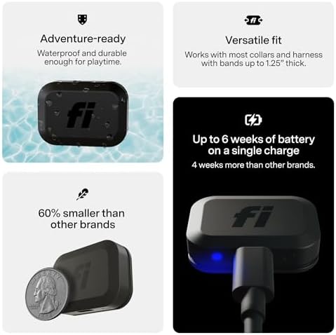 Fi Mini tracking collar packaging including the six month membership activation guide.