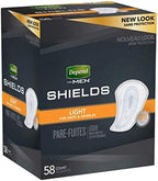 Depend ultra thin cup shaped incontinence pads for men showing anatomical design and adhesive strip