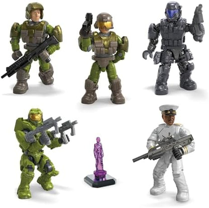 Mega Brands construction toy pieces showing thirty-three nine components including character display stands.