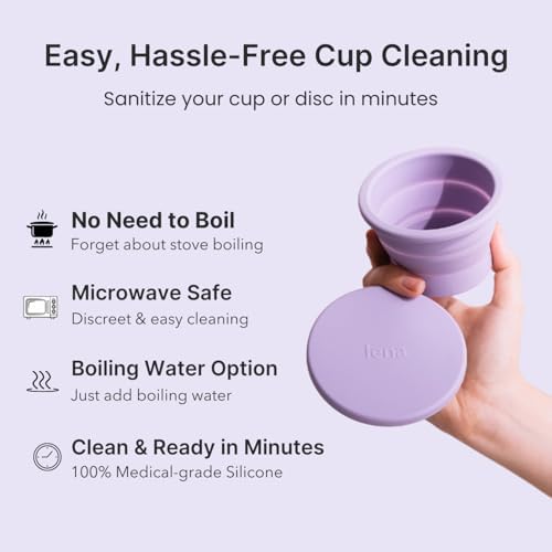 Collapsible silicone menstrual cup sterilizer in light purple shown folded flat
