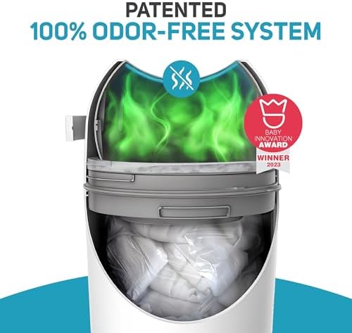 L.A. Baby diaper pail showing one-handed operation feature