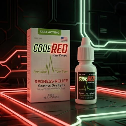 Code Red eye drops glow in the dark bottle packaging