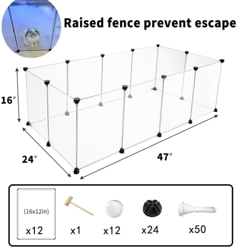 12 Panels Pet Playpen 16"x12" Plastic Rabbit Cage Small Animal Playpen, Pet Fence Indoor, DIY Enclosure for Guinea Pigs, Bunny, Hamsters, Hedgehogs (Matting) - Image 5