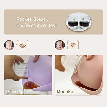 Moonkie silicone baby bib set in ether and sage laid flat displaying the durable eco friendly material