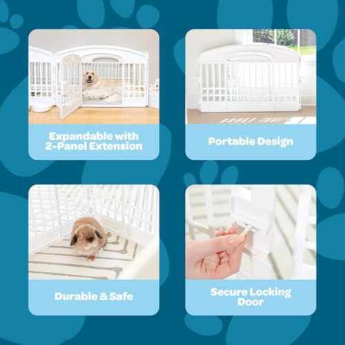 Carlson 4-Panel Plastic Pet Pen, 24" Tall White Indoor/Outdoor Playpen with Door and Lock, Portable Exercise Pen for Small Pets, Puppies, Rabbits, and Whelping - Image 5