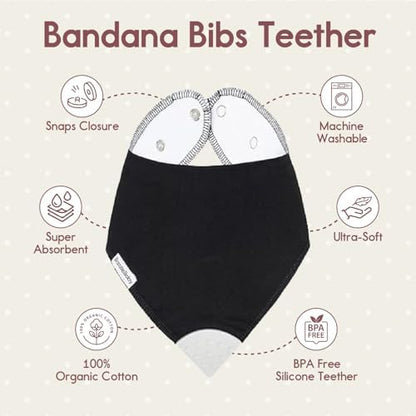 Close up of the food grade silicone teething corner on the Bazzle Baby bandana drool bib